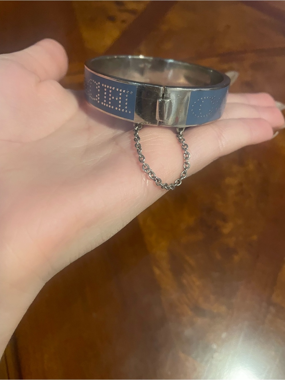Coach Silver Blue Enamel Logo Bangle Bracelet - Picture 4 of 10